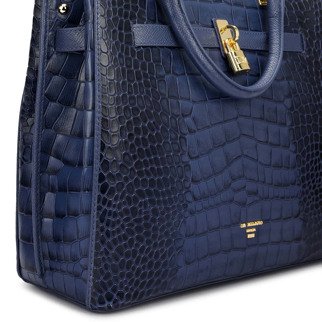 Medium Croco Leather Satchel - Stardust