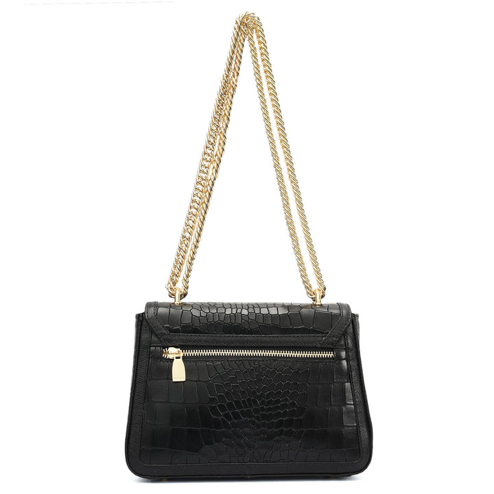 Small Croco Franzy Leather Shoulder Bag - Black