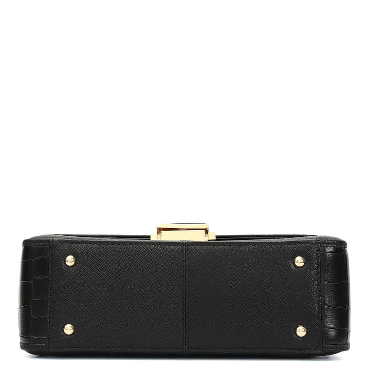 Small Croco Franzy Leather Shoulder Bag - Black