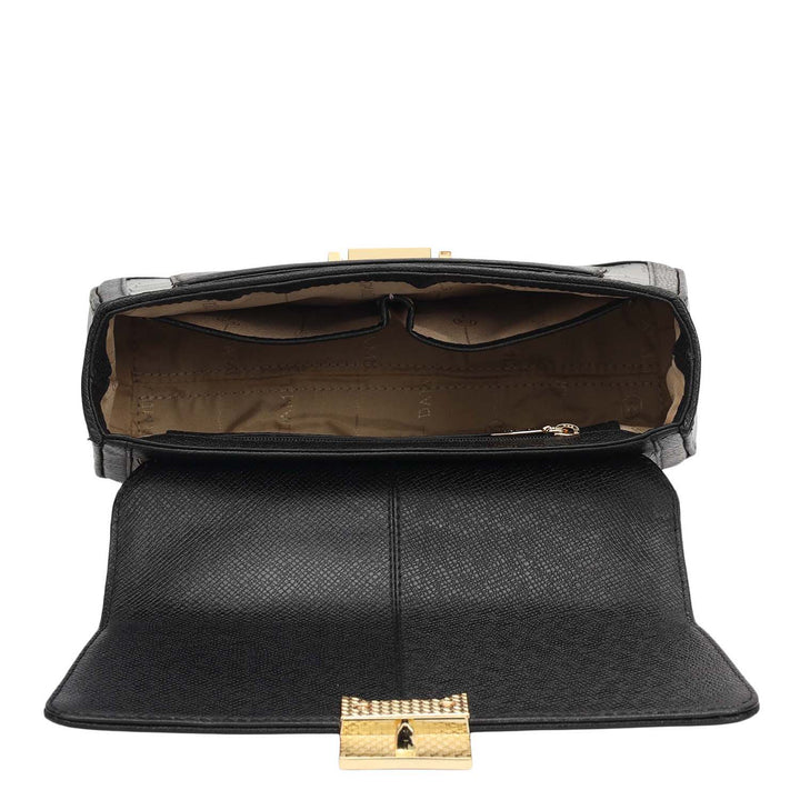Small Croco Franzy Leather Shoulder Bag - Black