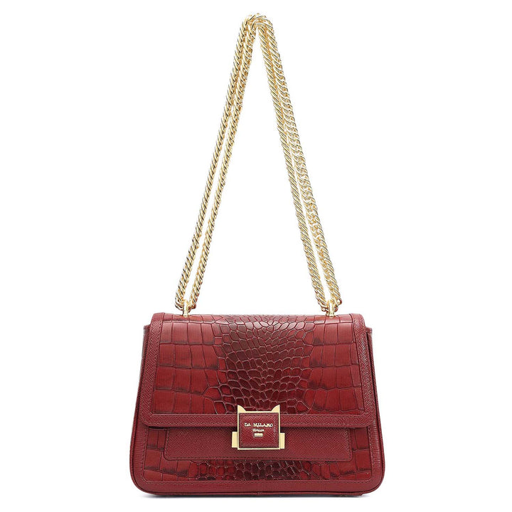 Small Croco Franzy Leather Shoulder Bag - Cherry