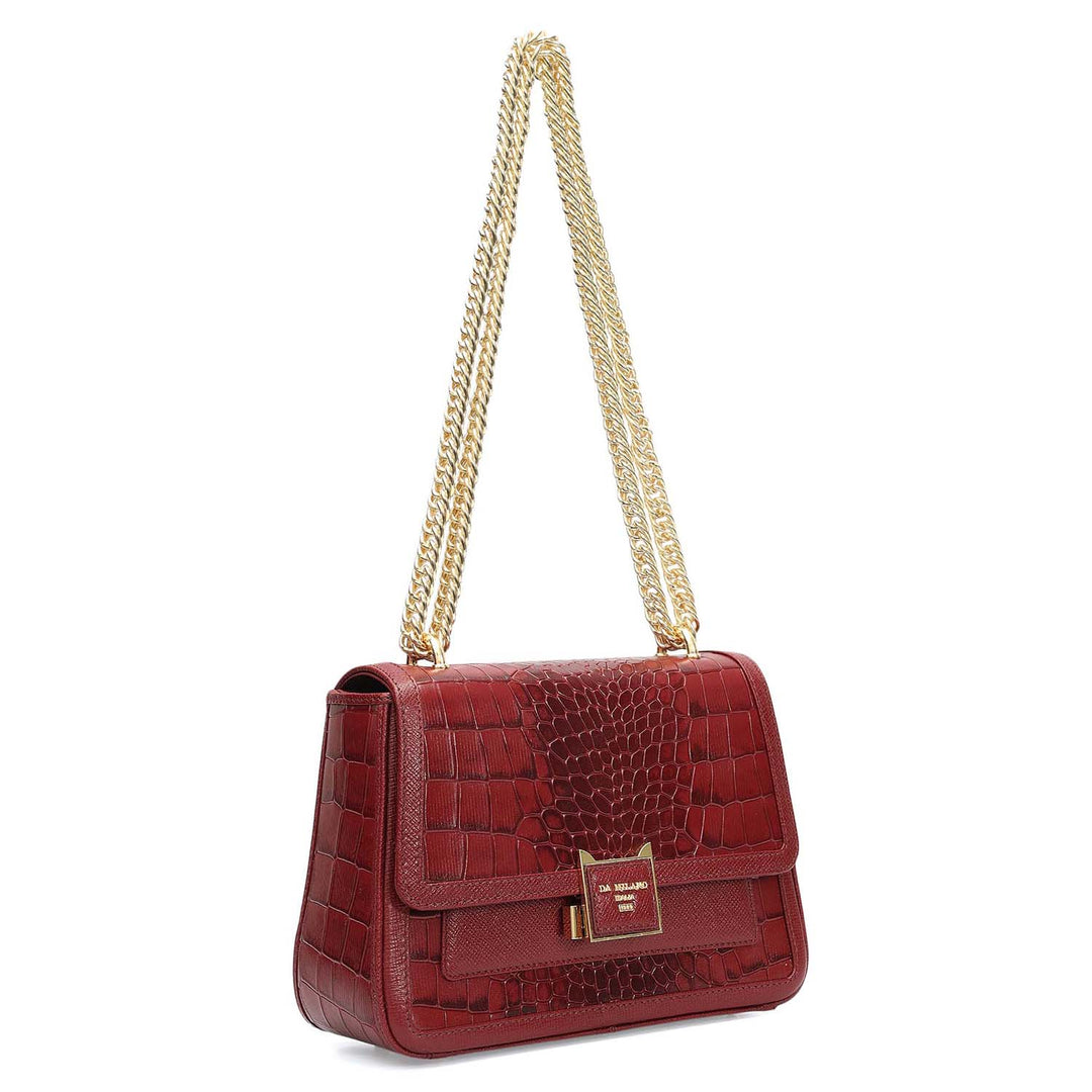Small Croco Franzy Leather Shoulder Bag - Cherry