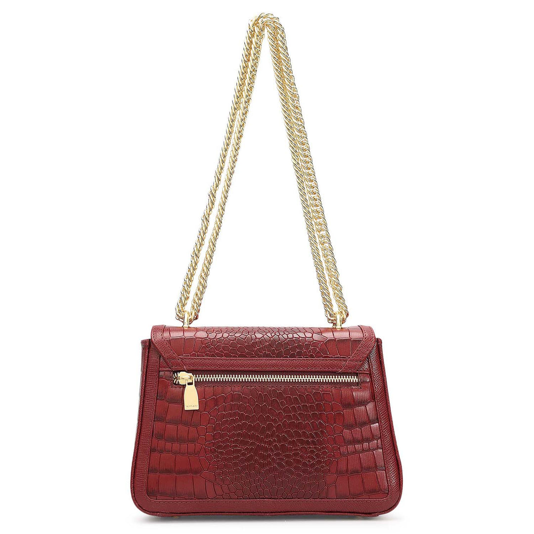 Small Croco Franzy Leather Shoulder Bag - Cherry