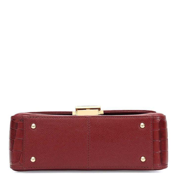 Small Croco Franzy Leather Shoulder Bag - Cherry