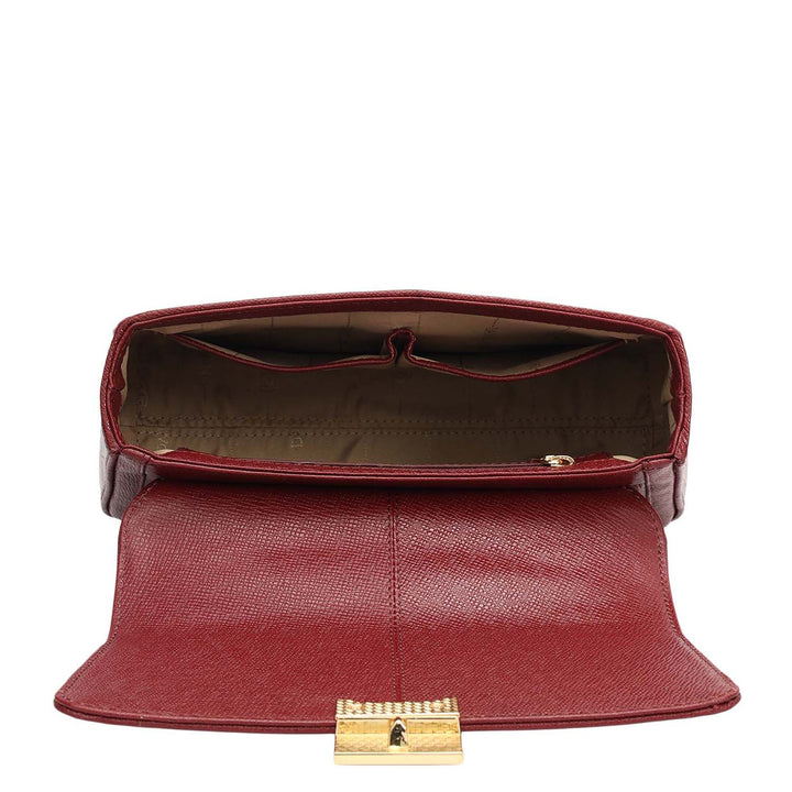 Small Croco Franzy Leather Shoulder Bag - Cherry