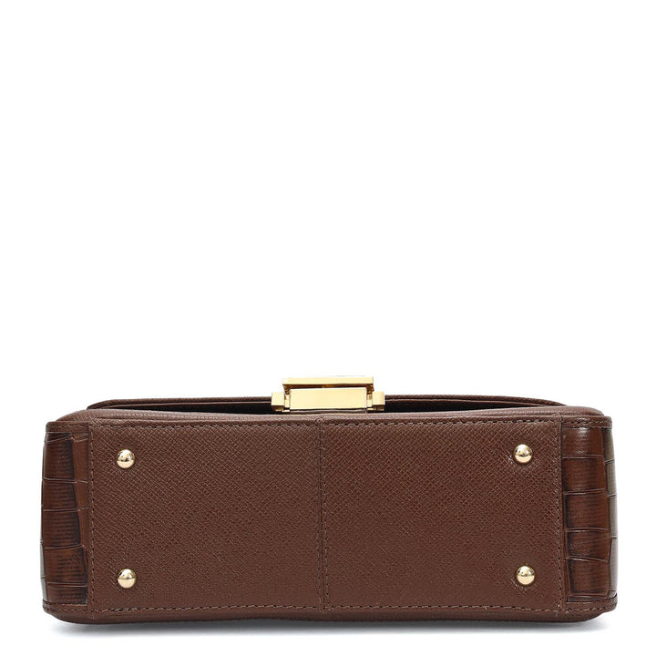 Small Croco Franzy Leather Shoulder Bag - Walnut