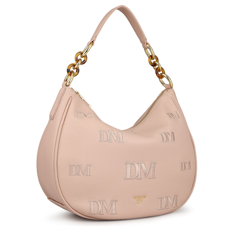 Medium Wax Leather Hobo - Baby Pink