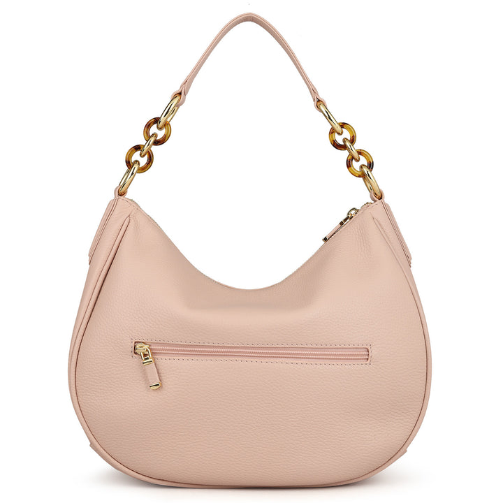 Medium Wax Leather Hobo - Baby Pink