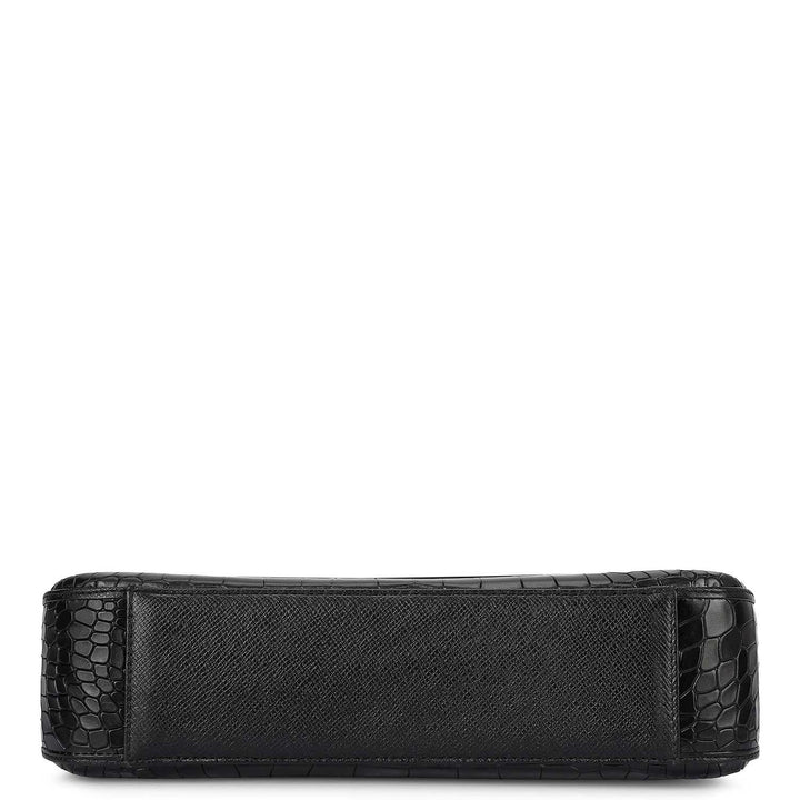 Small Croco Leather Baguette - Black