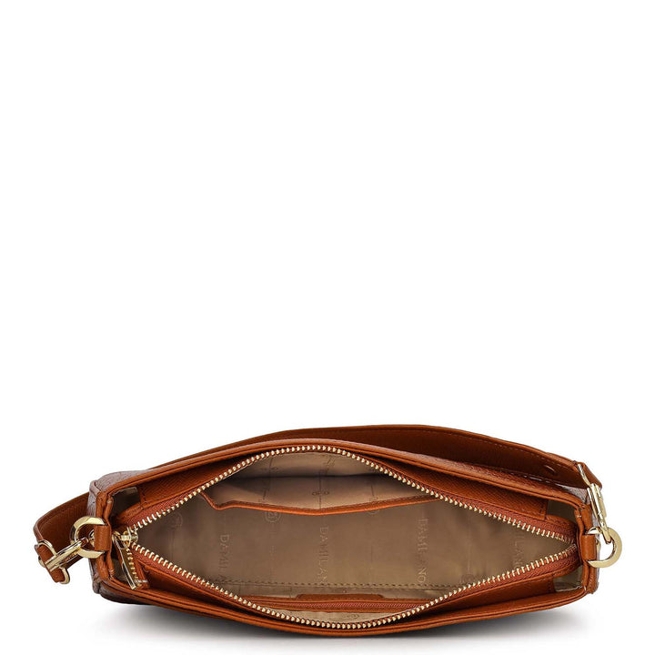Small Croco Leather Baguette - Cognac