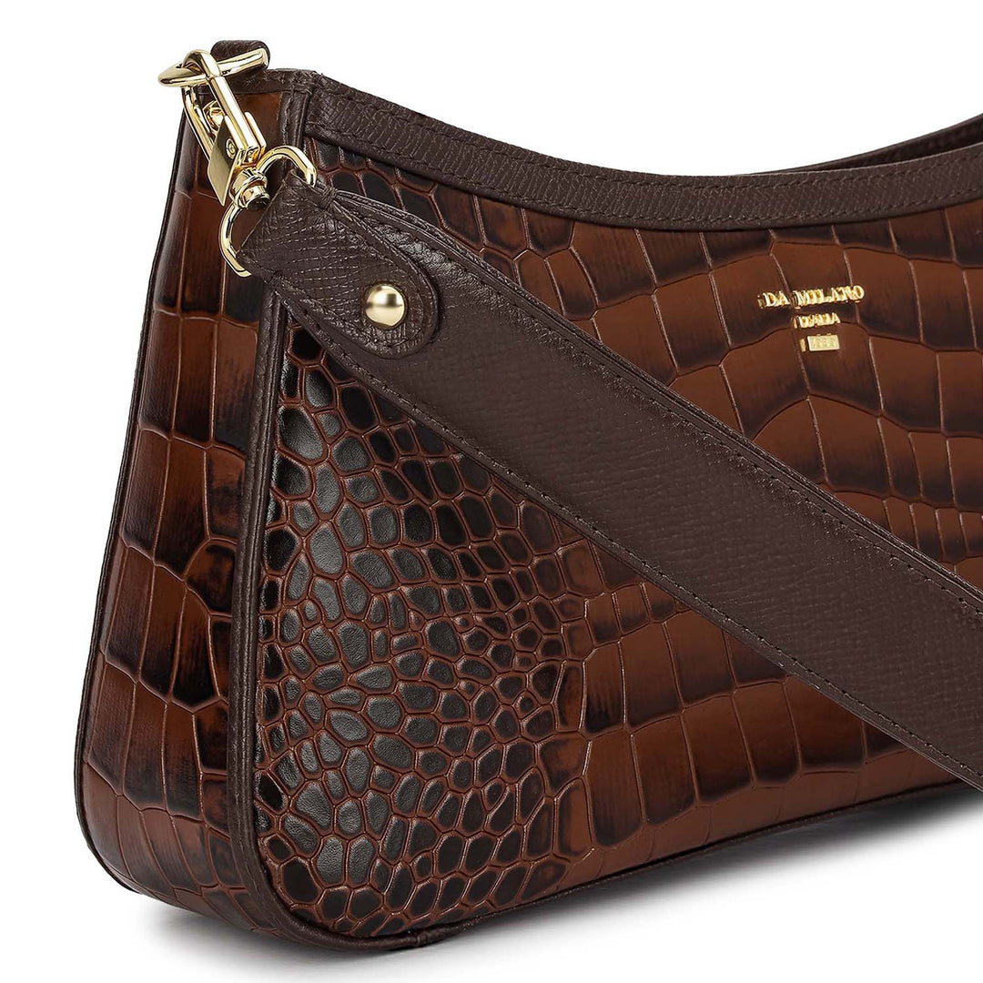 Small Croco Leather Baguette - Date