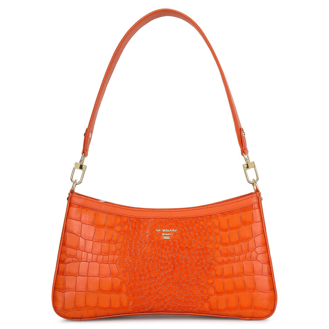 Small Croco Leather Baguette - Pumpkin