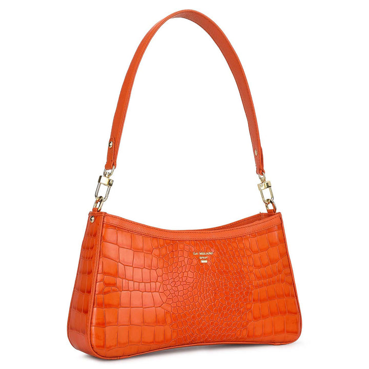 Small Croco Leather Baguette - Pumpkin
