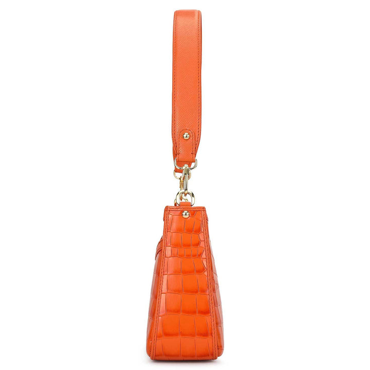 Small Croco Leather Baguette - Pumpkin