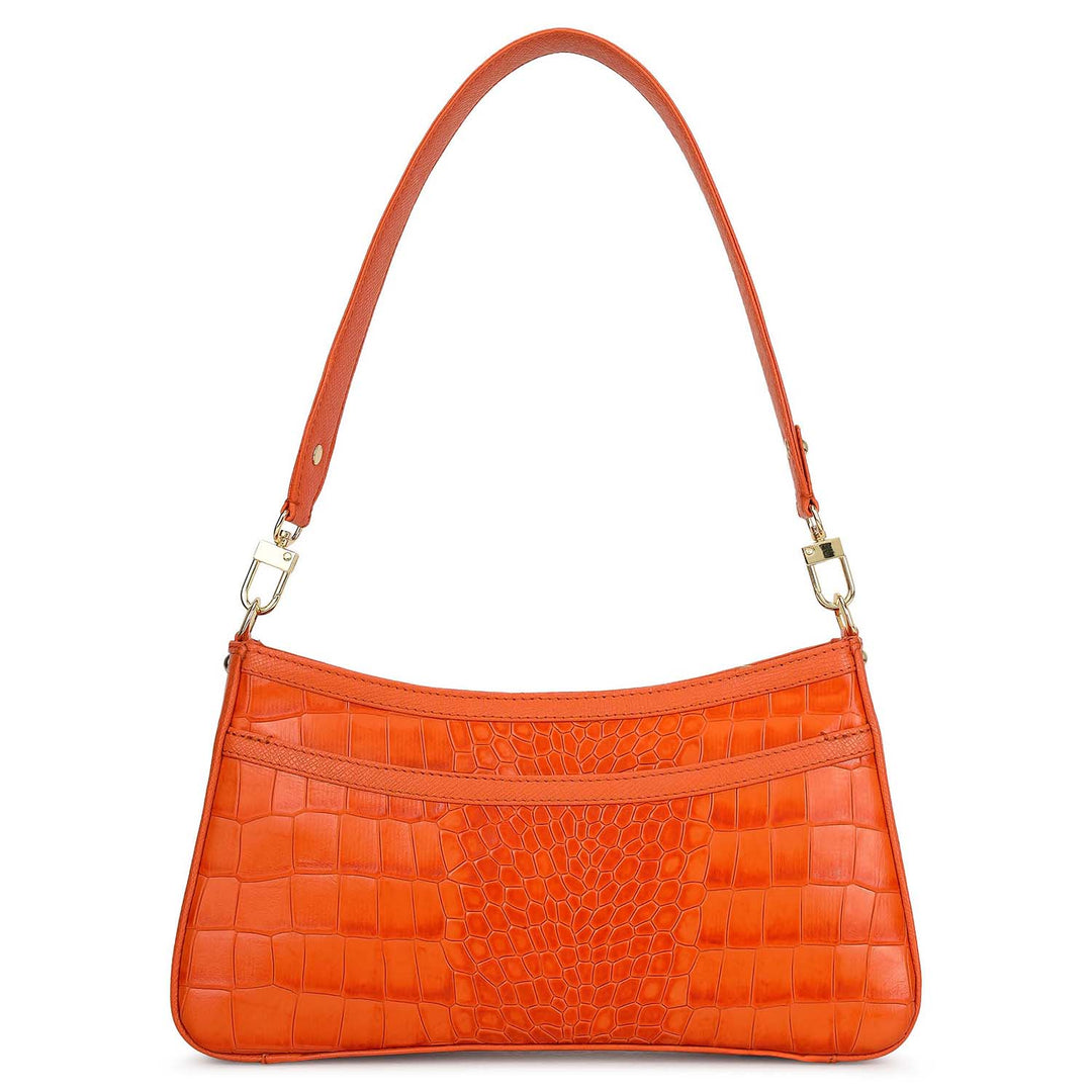 Small Croco Leather Baguette - Pumpkin