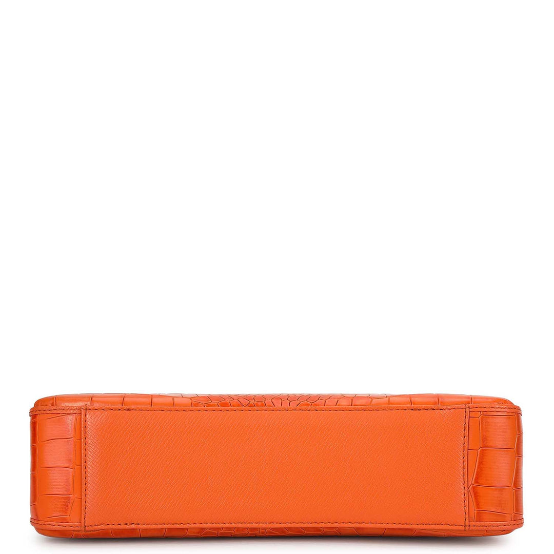 Small Croco Leather Baguette - Pumpkin