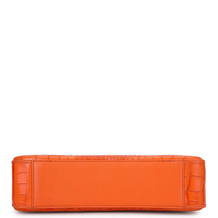 Small Croco Leather Baguette - Pumpkin