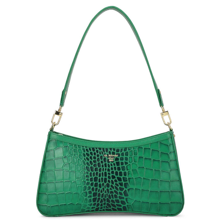 Small Croco Leather Baguette - Sea Weed