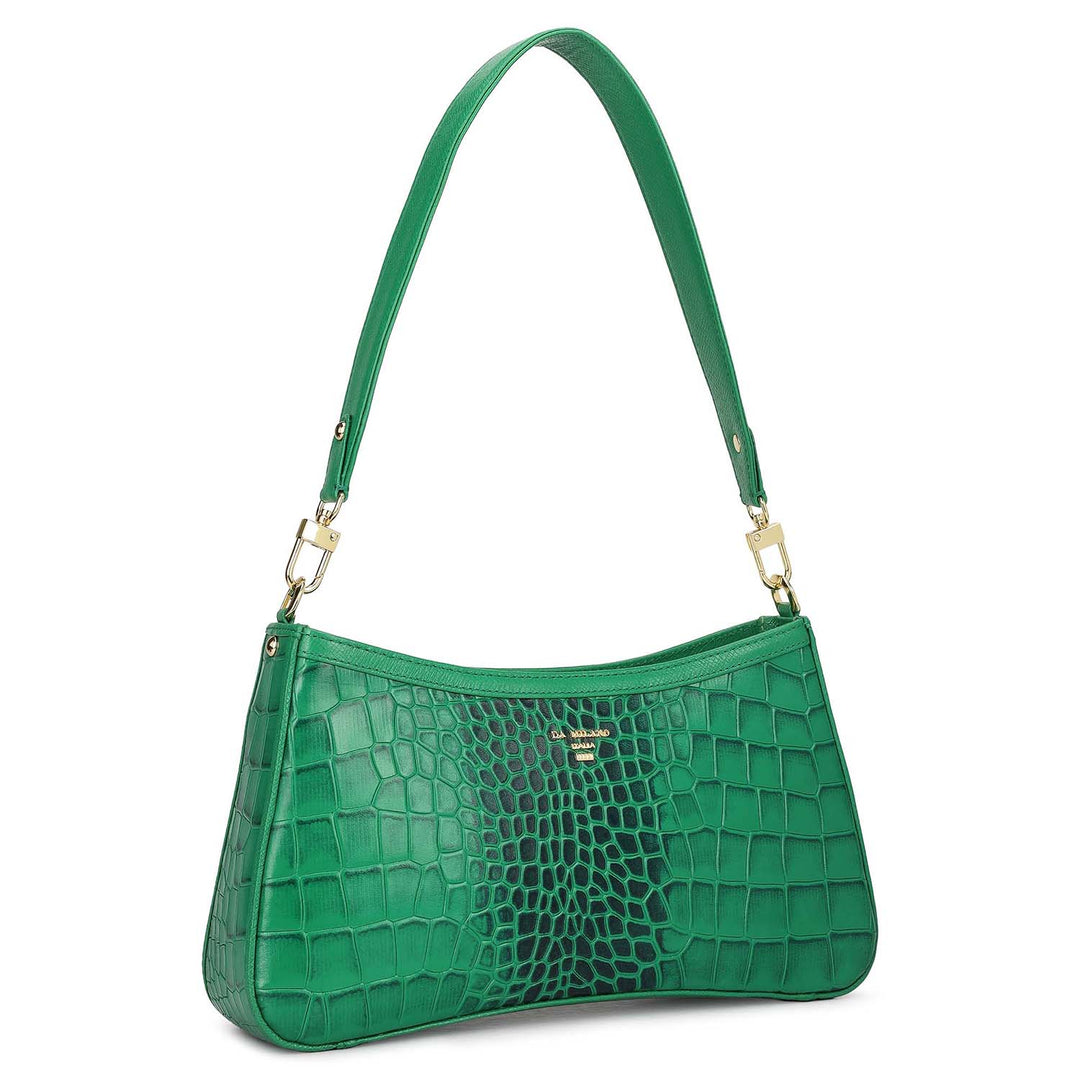 Small Croco Leather Baguette - Sea Weed