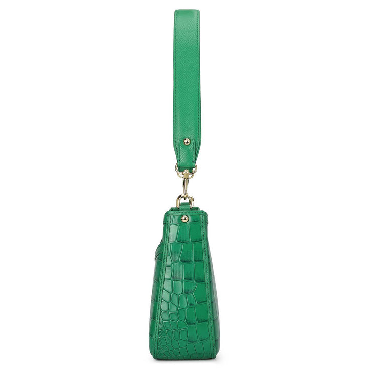 Small Croco Leather Baguette - Sea Weed