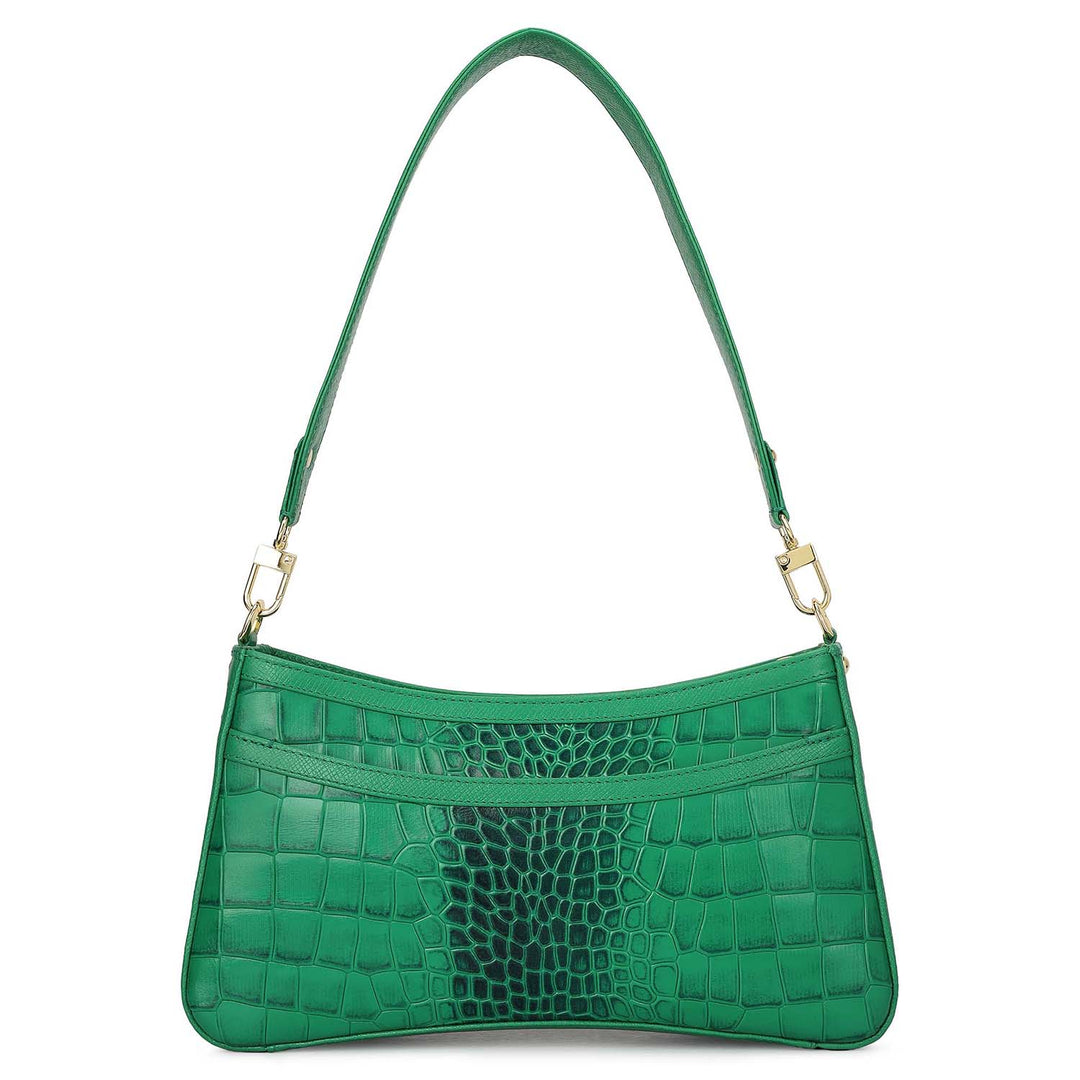 Small Croco Leather Baguette - Sea Weed