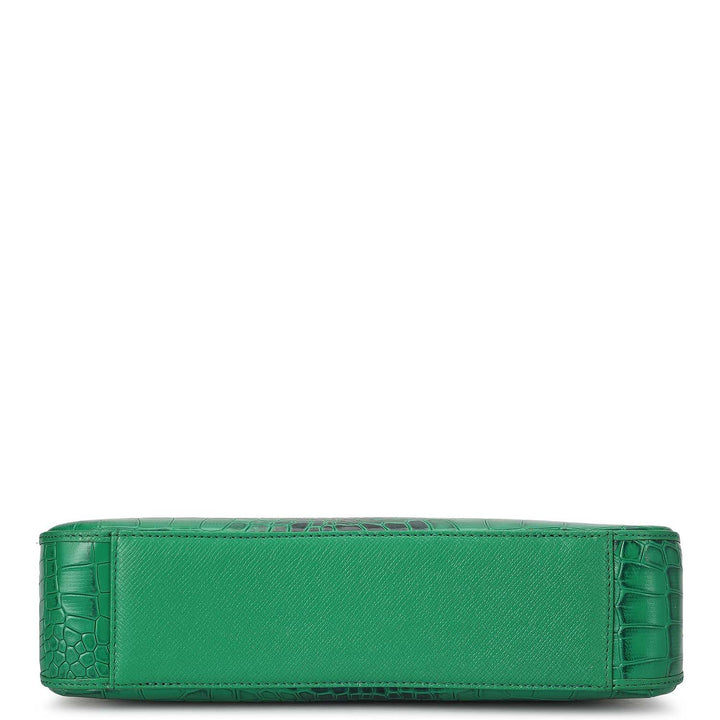 Small Croco Leather Baguette - Sea Weed