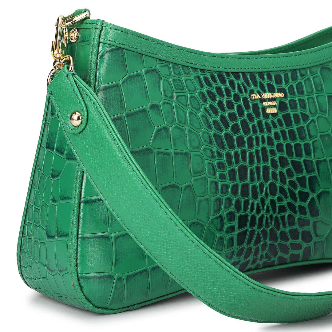 Small Croco Leather Baguette - Sea Weed