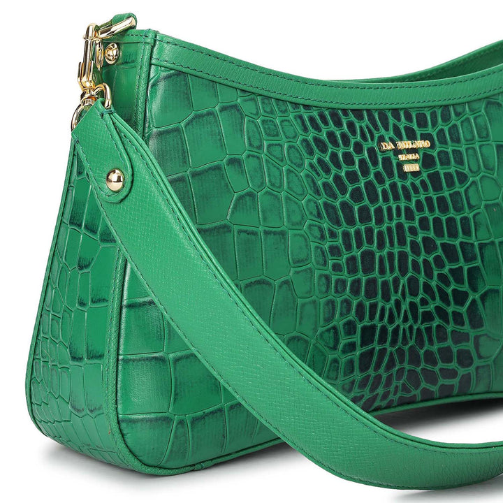 Small Croco Leather Baguette - Sea Weed