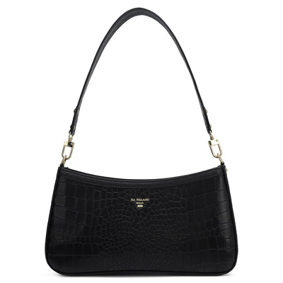 Small Croco Leather Baguette - Black