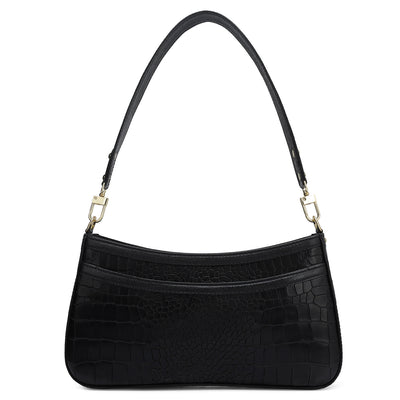Small Croco Leather Baguette - Black