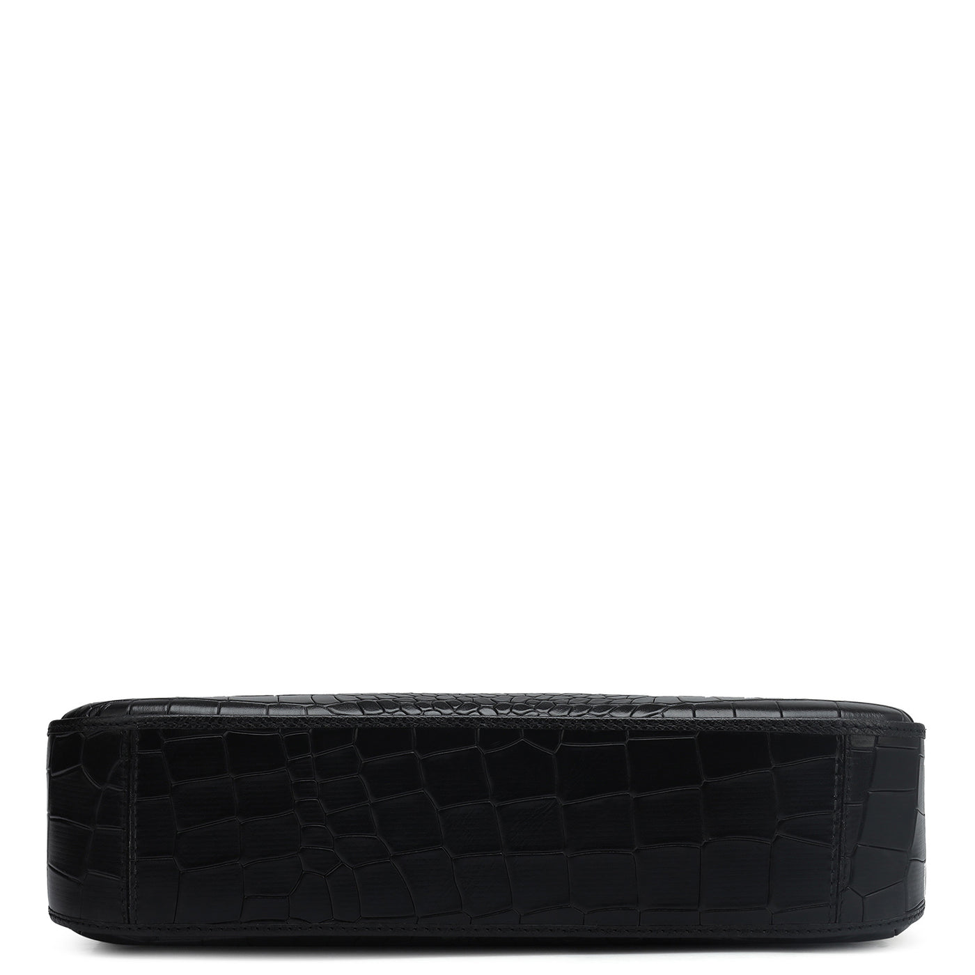 Small Croco Leather Baguette - Black