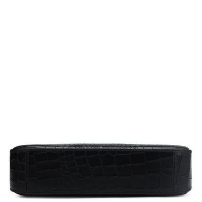 Small Croco Leather Baguette - Black