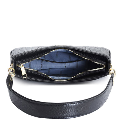 Small Croco Leather Baguette - Black