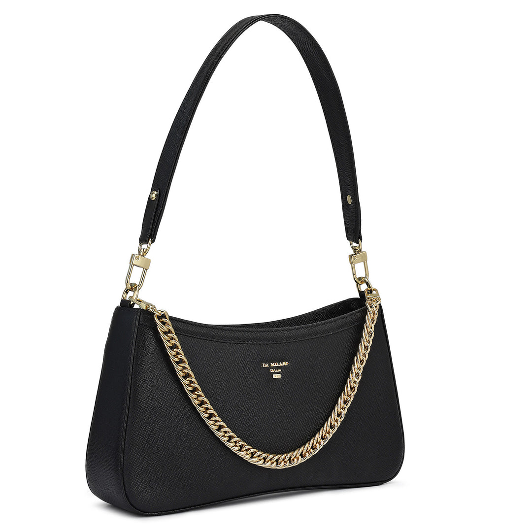 Small Franzy Leather Baguette - Black