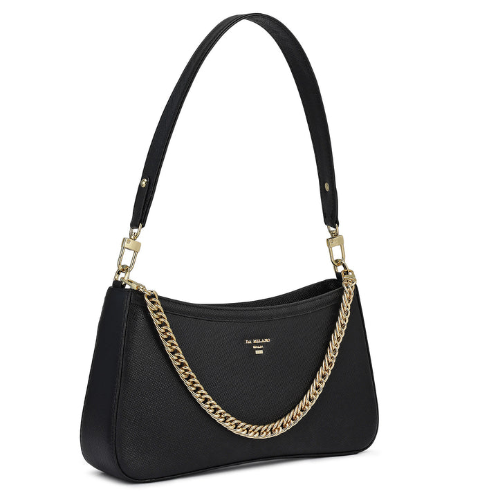 Small Franzy Leather Baguette - Black
