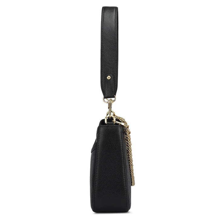 Small Franzy Leather Baguette - Black