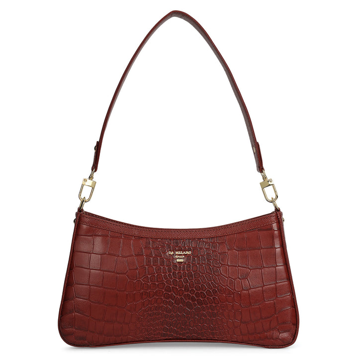 Small Croco Leather Baguette - Cherry