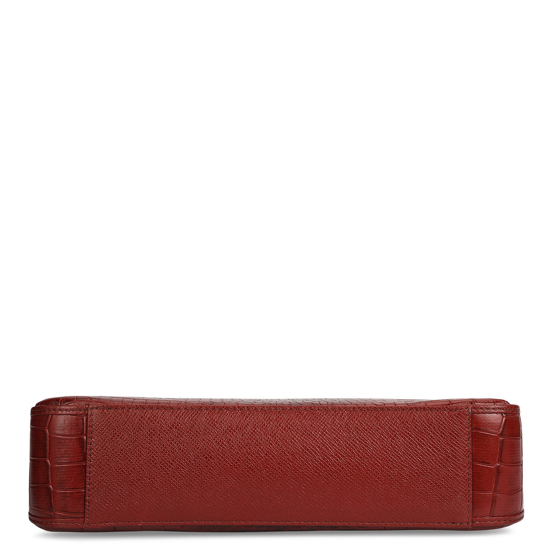 Small Croco Leather Baguette - Cherry