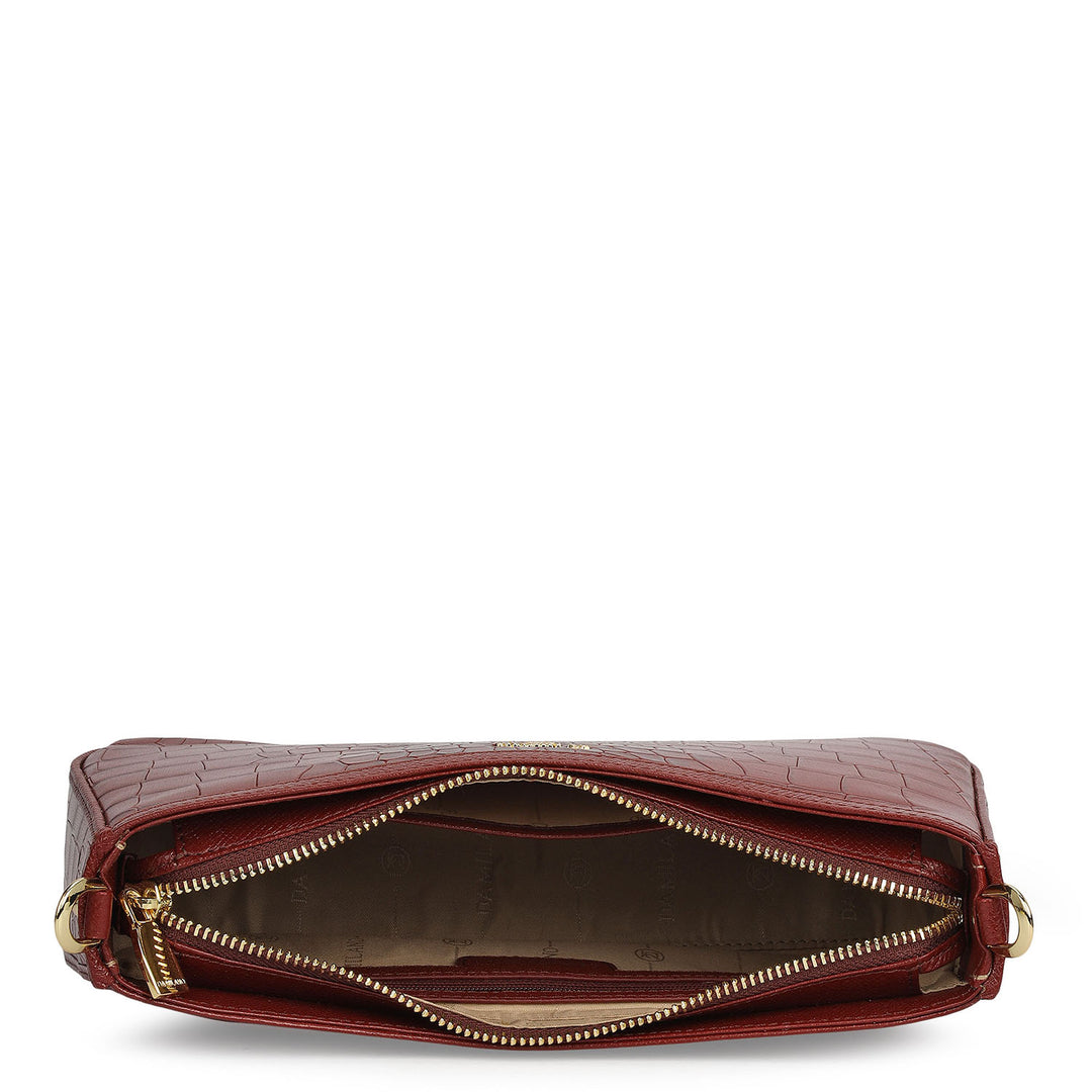 Small Croco Leather Baguette - Cherry
