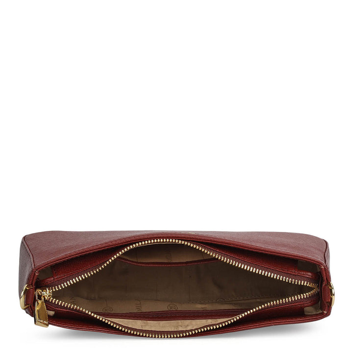 Small Franzy Leather Baguette - Cherry