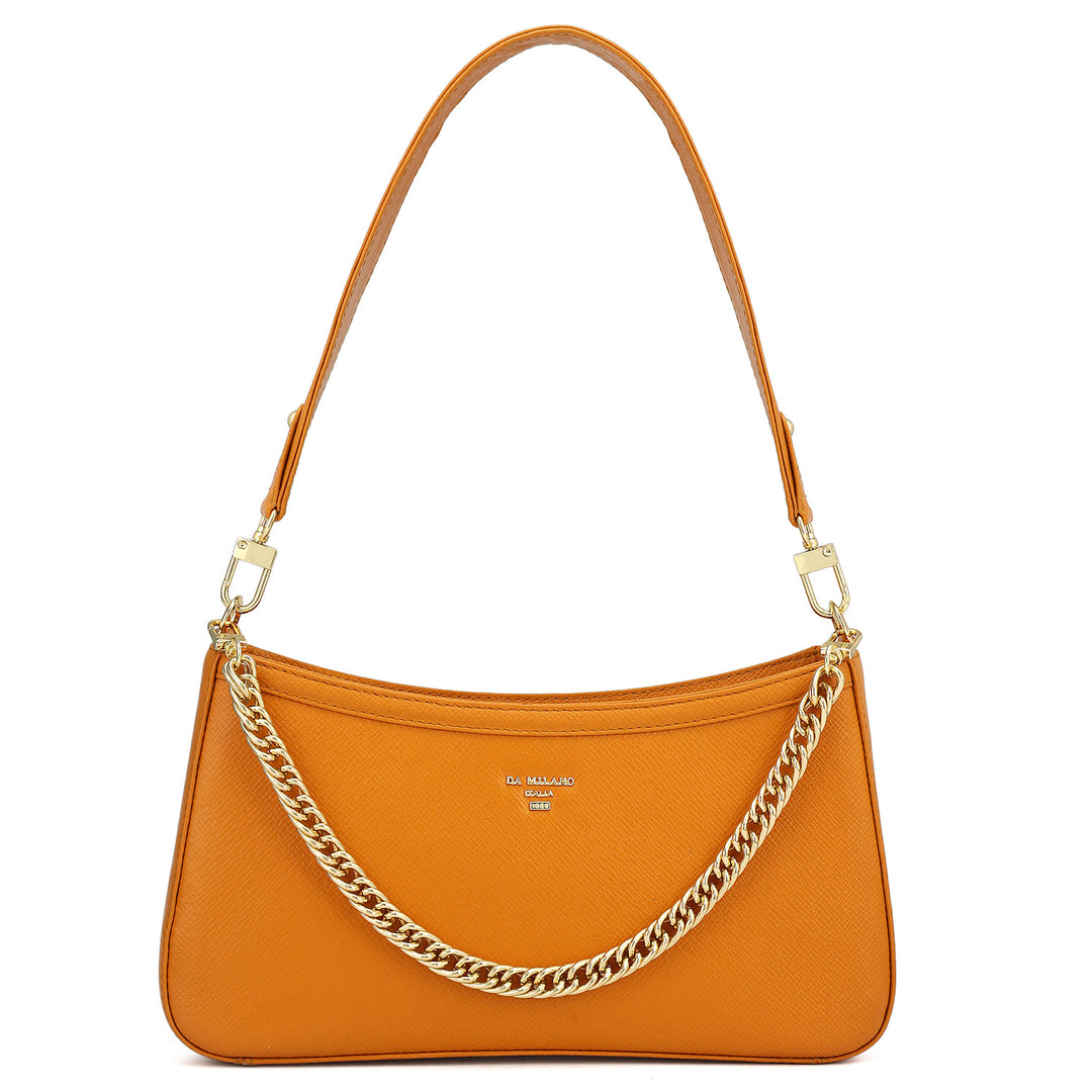 Small Franzy Leather Baguette - Flame