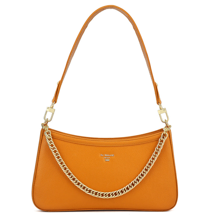 Small Franzy Leather Baguette - Flame