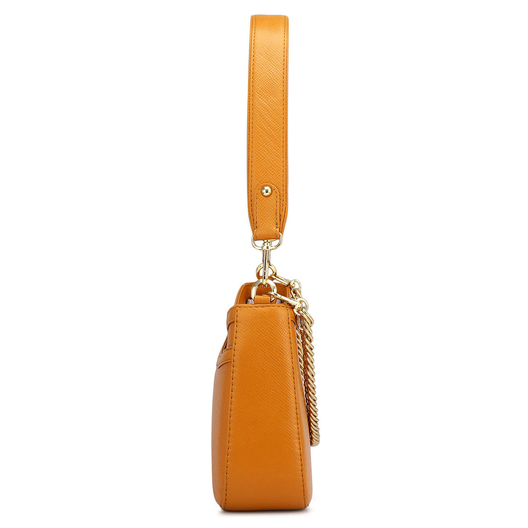 Small Franzy Leather Baguette - Flame