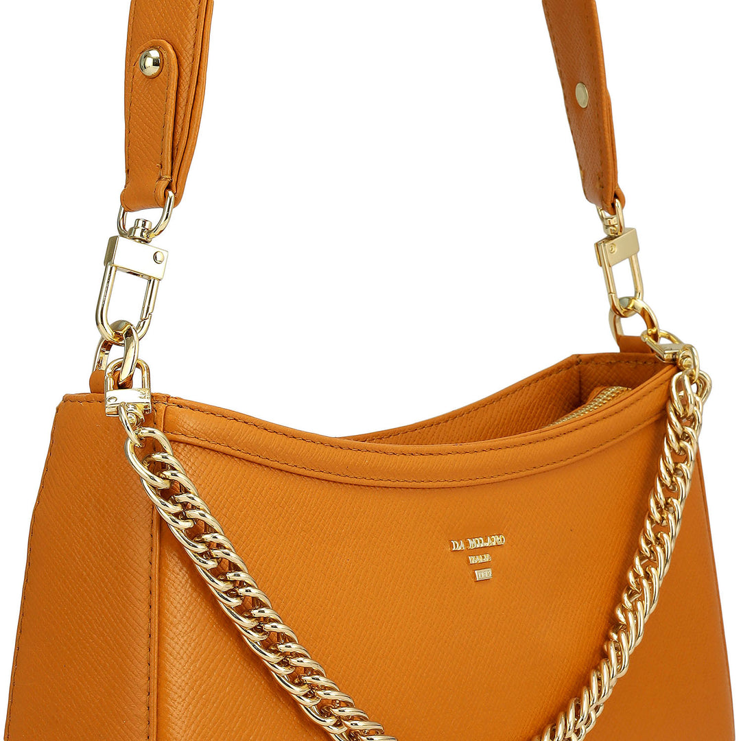 Small Franzy Leather Baguette - Flame