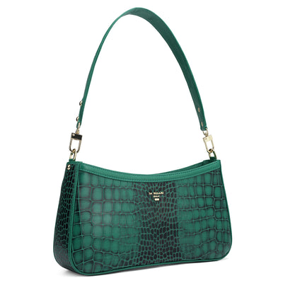 Small Croco Leather Baguette - Green
