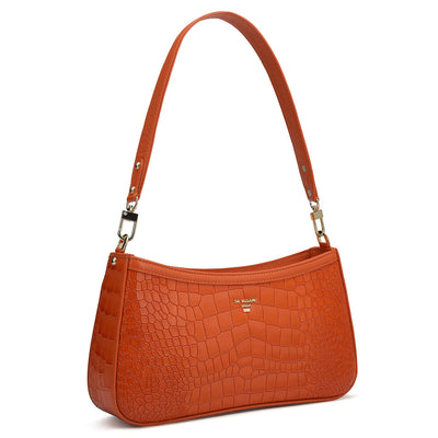 Small Croco Leather Baguette - Pumpkin