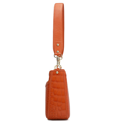 Small Croco Leather Baguette - Pumpkin