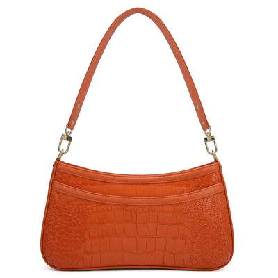 Small Croco Leather Baguette - Pumpkin