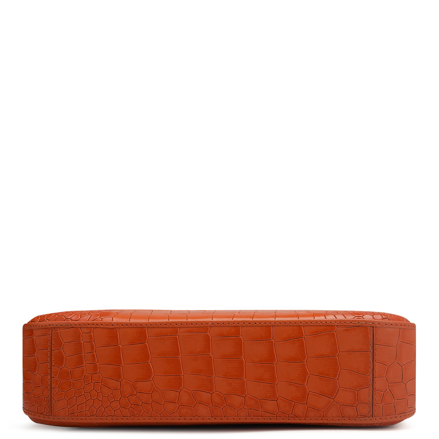 Small Croco Leather Baguette - Pumpkin