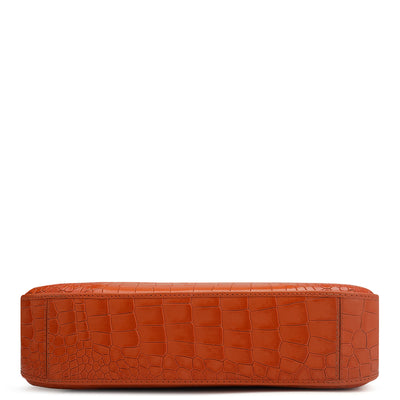 Small Croco Leather Baguette - Pumpkin